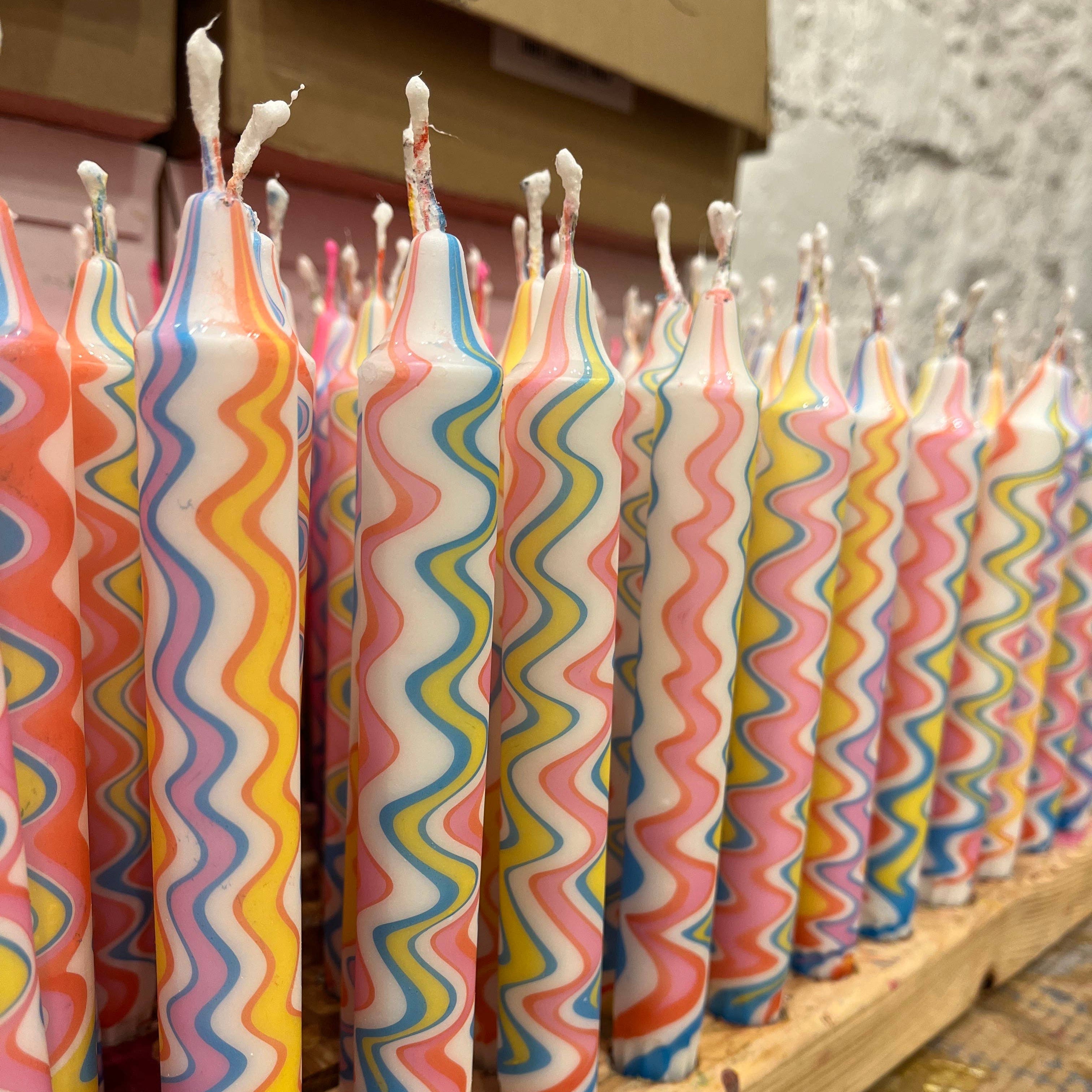 Rainbow Marble Taper zigzag candle
