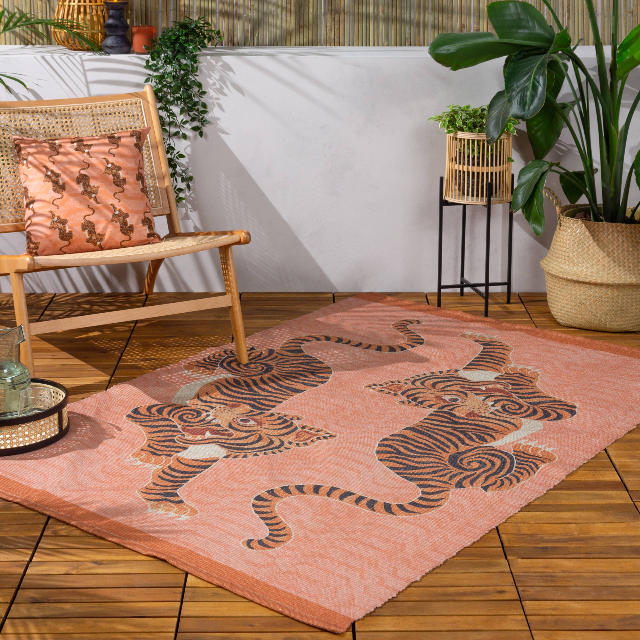 Tibetan Tiger 120x170cm Indoor/Outdoor Washable Rug Coral: Coral