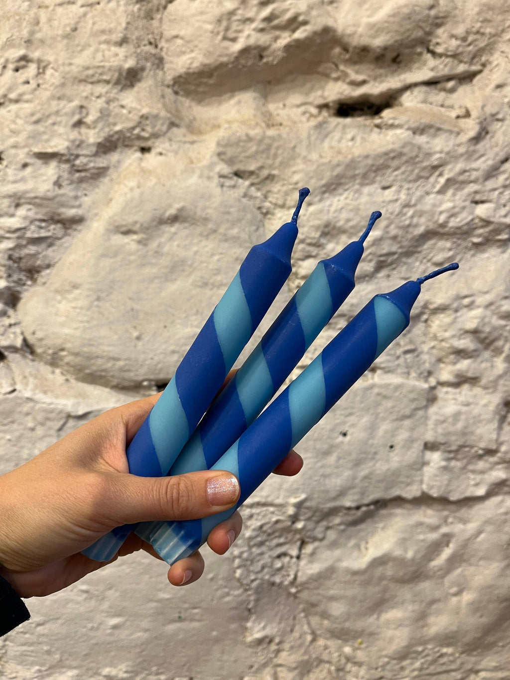 Aqua & Blue Helter Skelter Taper Candle