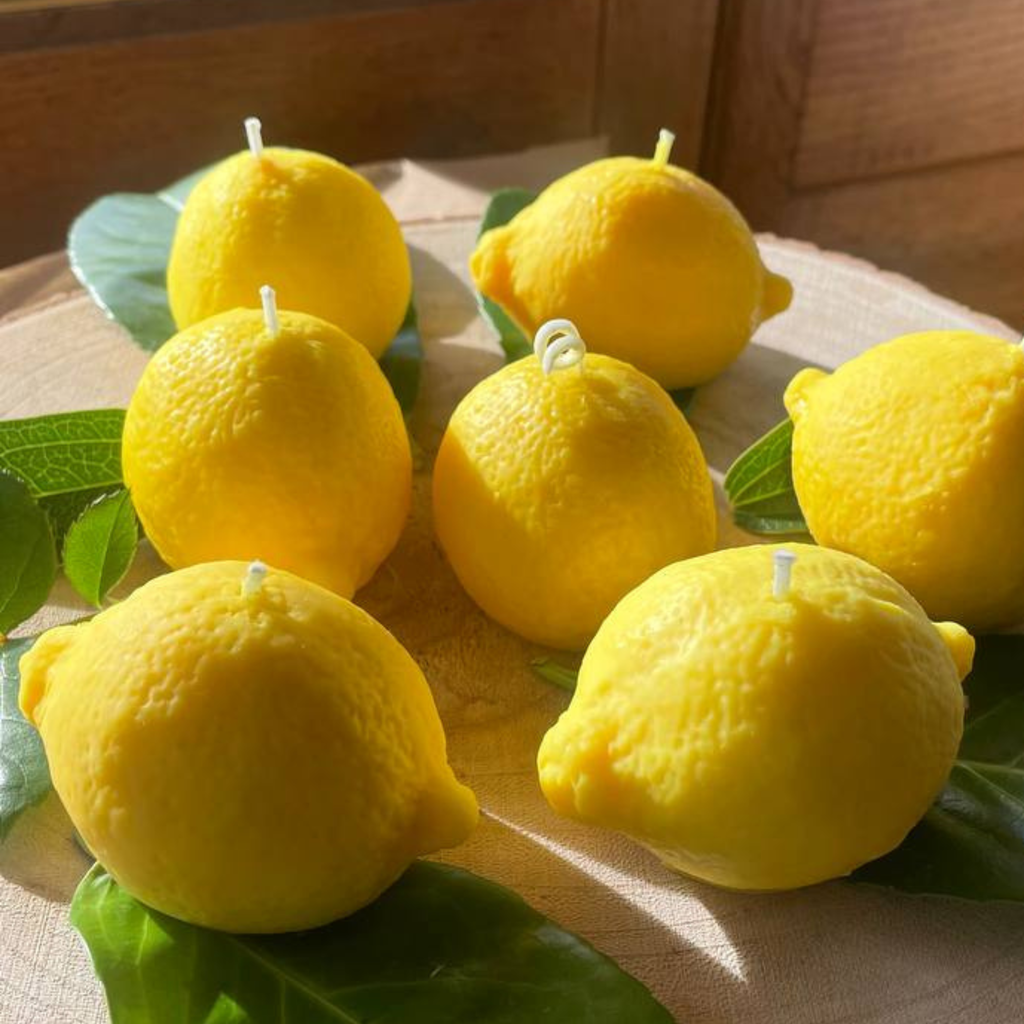 Realistic Lemon Scented Candle - bees/soya wax, cotton wick: Unscented