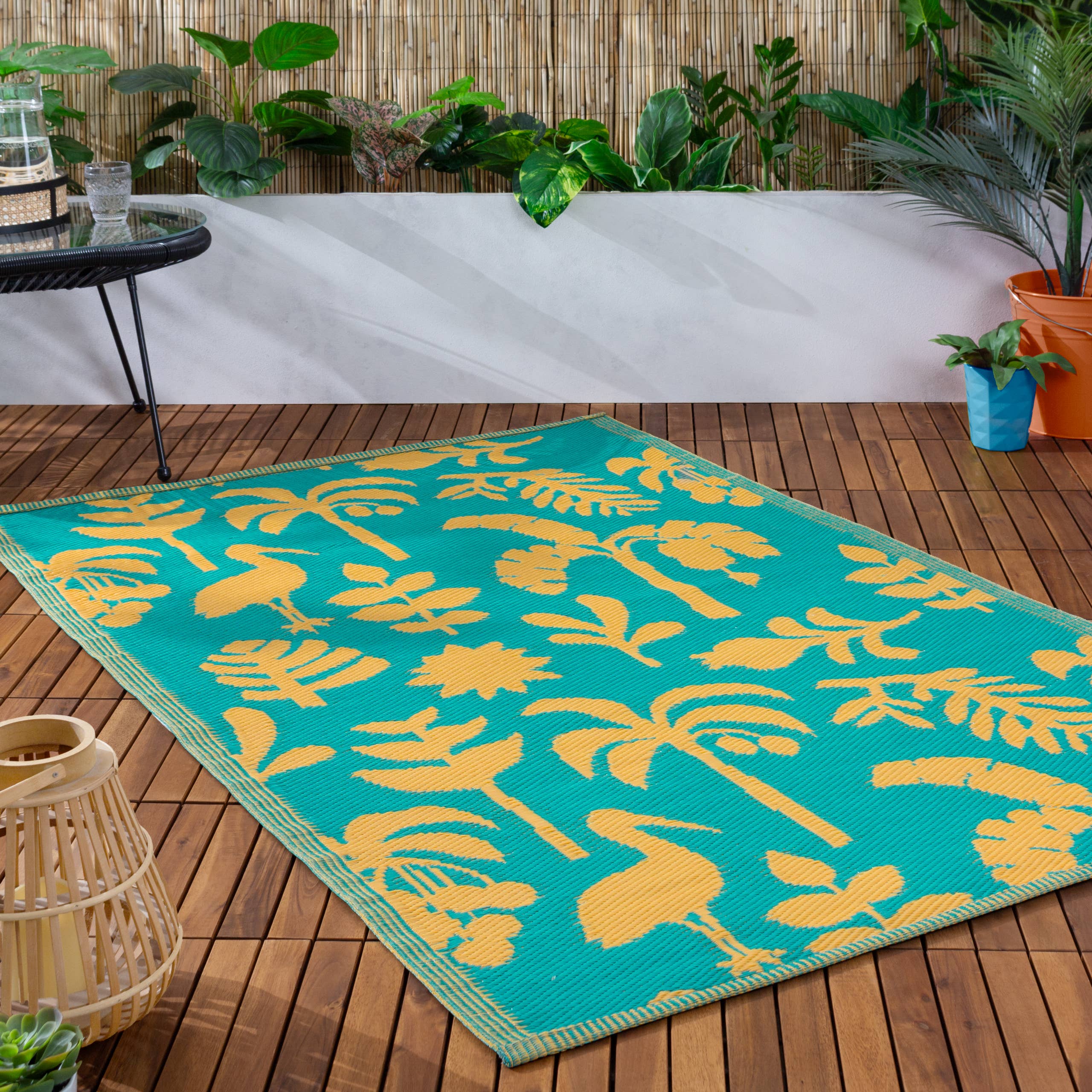 Marula Outdoor/Indoor 100% Recycled Outdoor Rugs Yellow/Teal: Yellow/Teal / 120 x 180cm