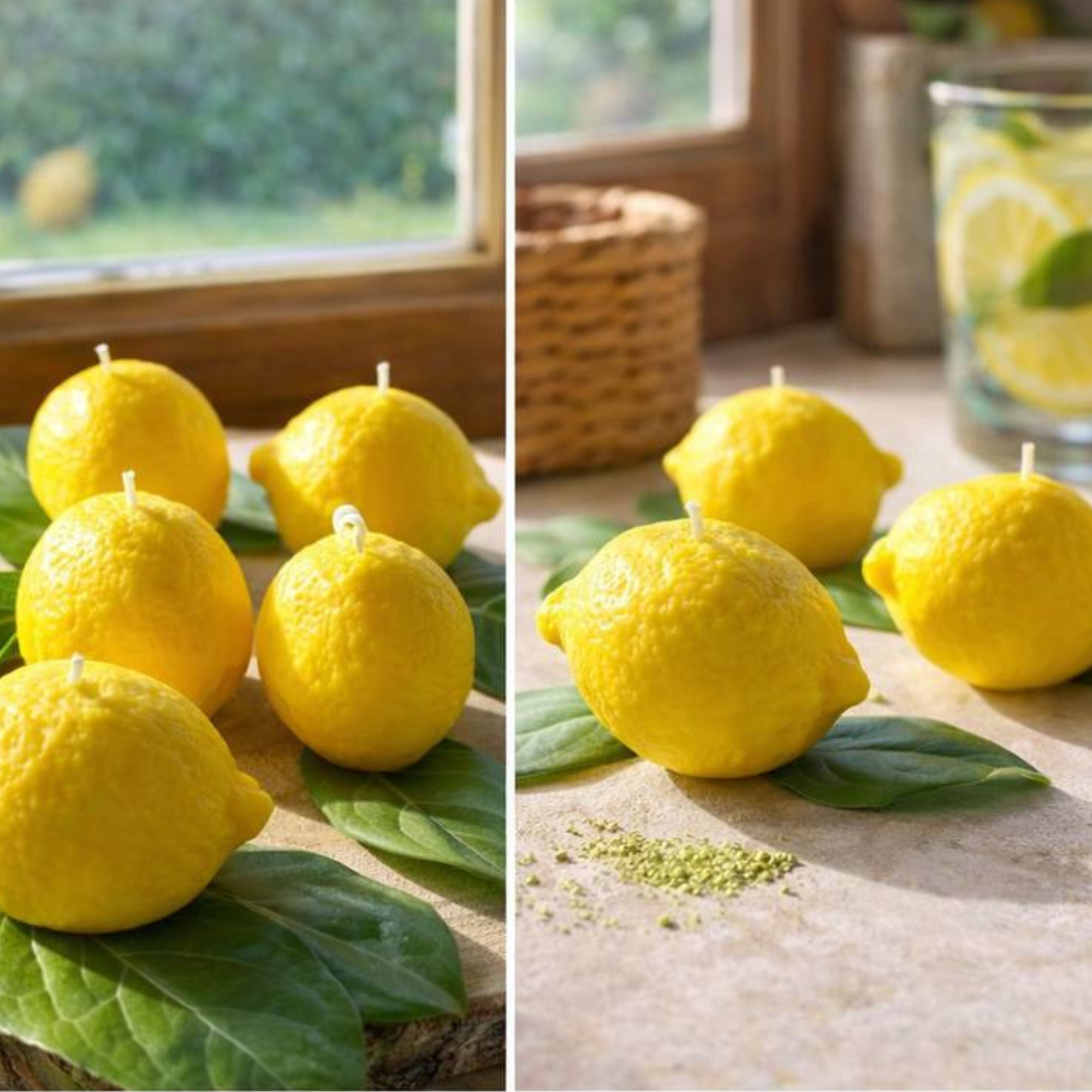 Realistic Lemon Scented Candle - bees/soya wax, cotton wick: Unscented