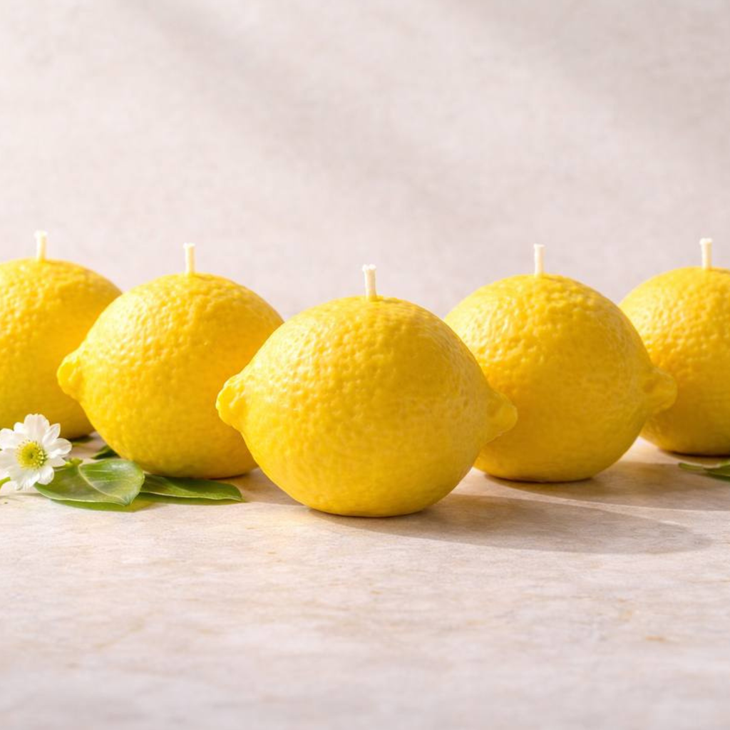 Realistic Lemon Scented Candle - bees/soya wax, cotton wick: Unscented