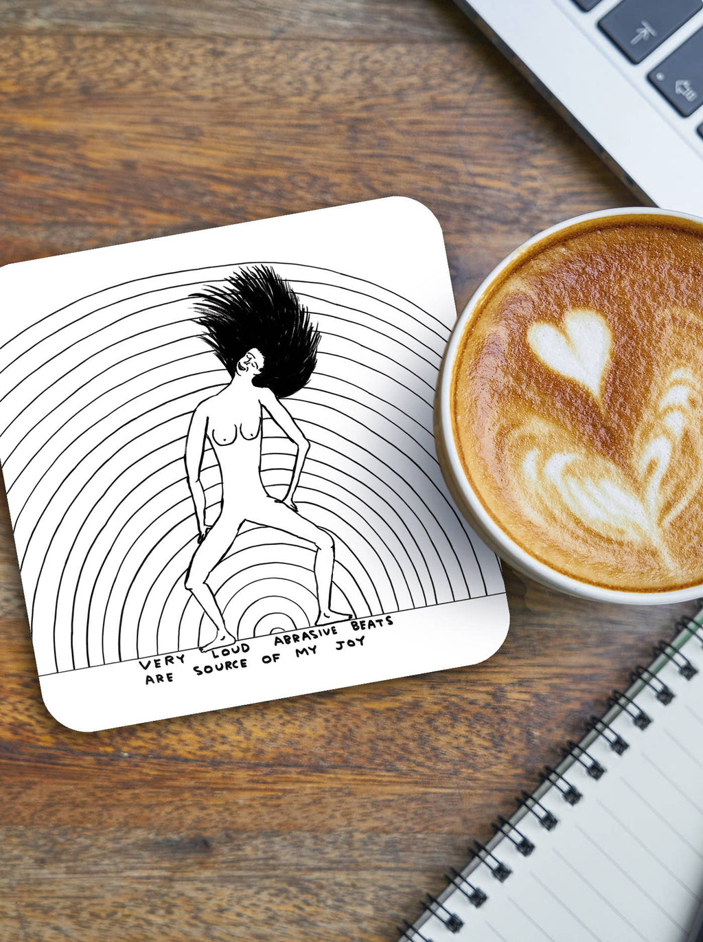Funny Gift - Loud Abrasive Beats Coaster by David Shrigley