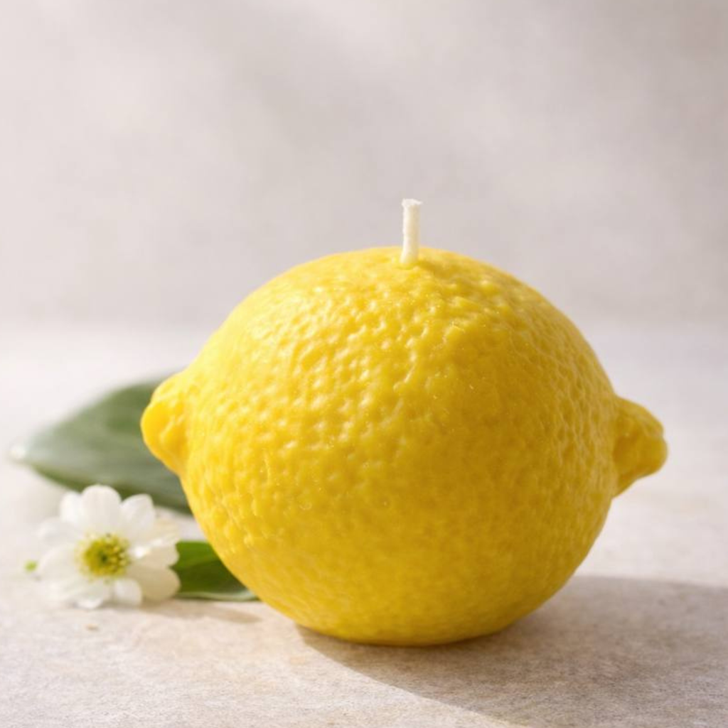 Realistic Lemon Scented Candle - bees/soya wax, cotton wick: Unscented