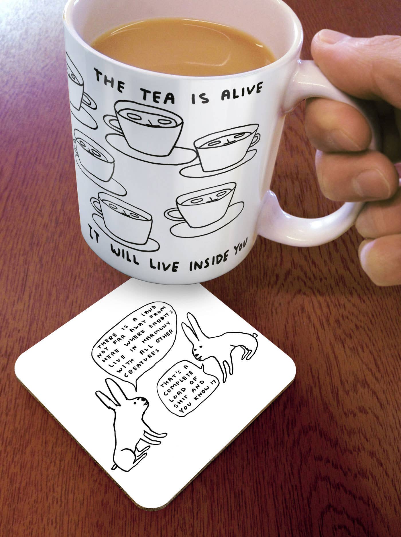 Funny Gift David Shrigley Coaster - Live In Harmony