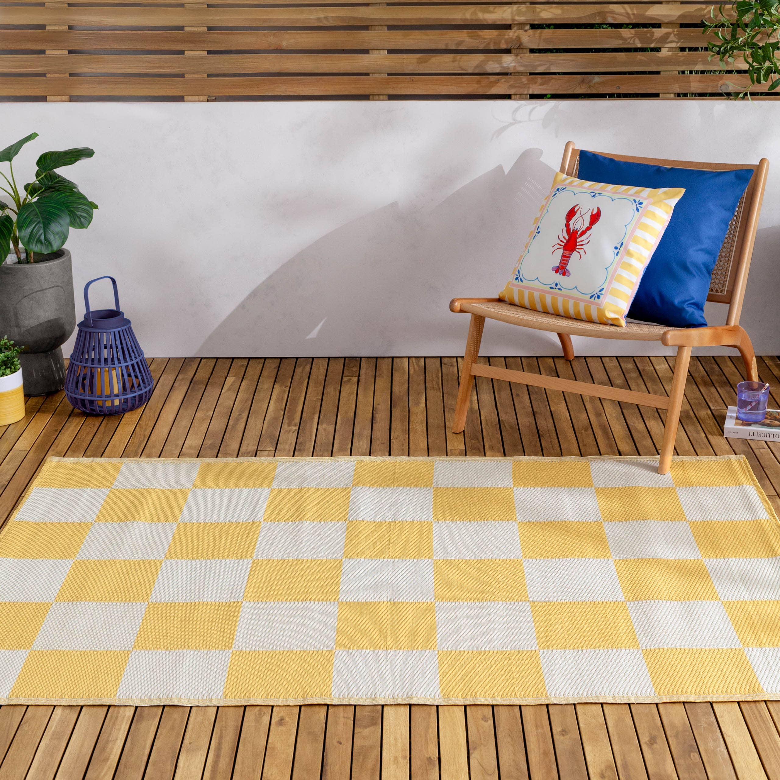 Checkerboard 120x180cm Outdoor 100% Recycled Rug Yellow: Yellow / 120 x 180cm
