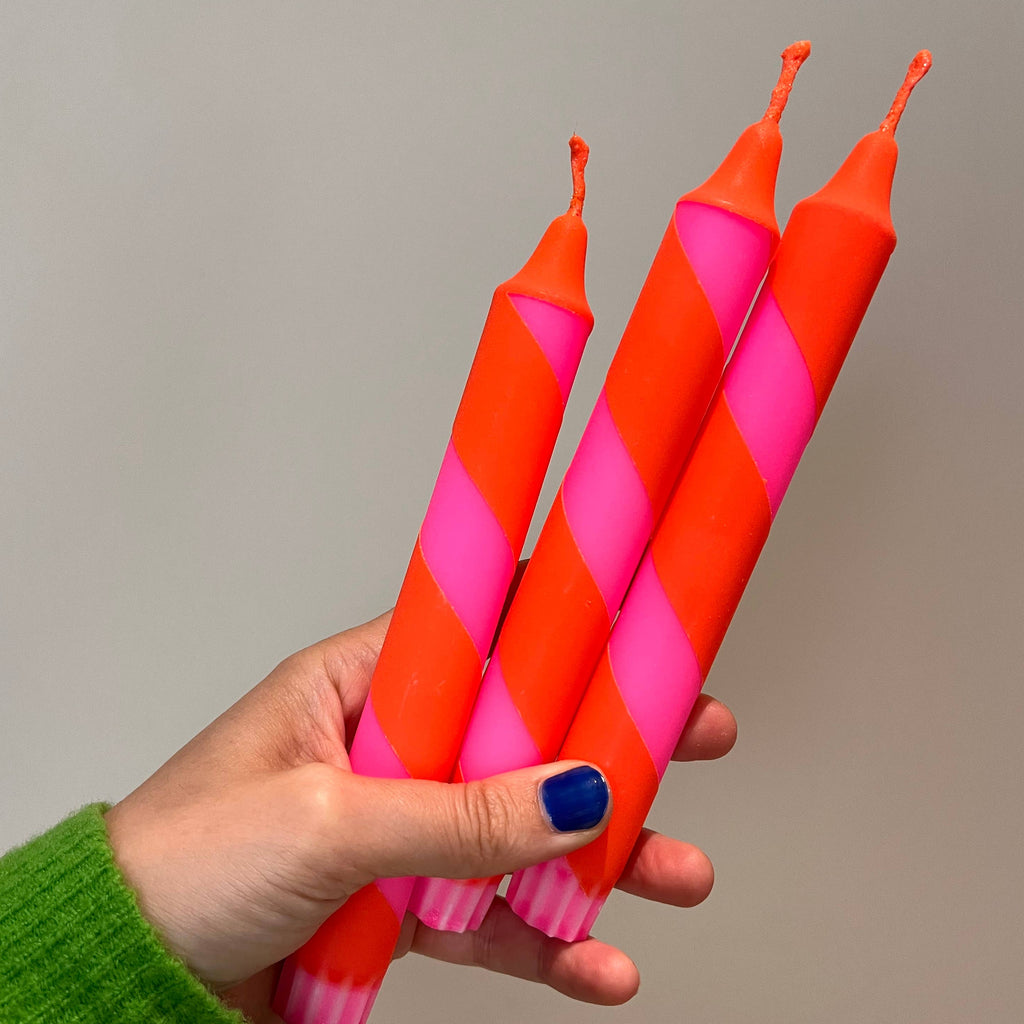 Neon Pink and Orange Halter Skelter candle