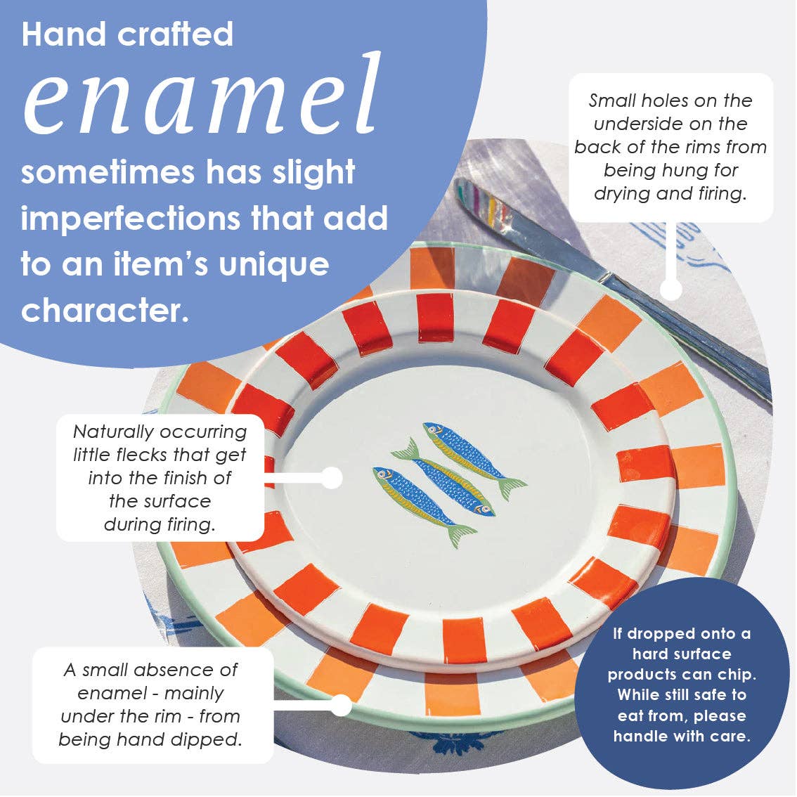 Sardine Fish Enamel Plate - 20cm | Summer Dinner Plates |