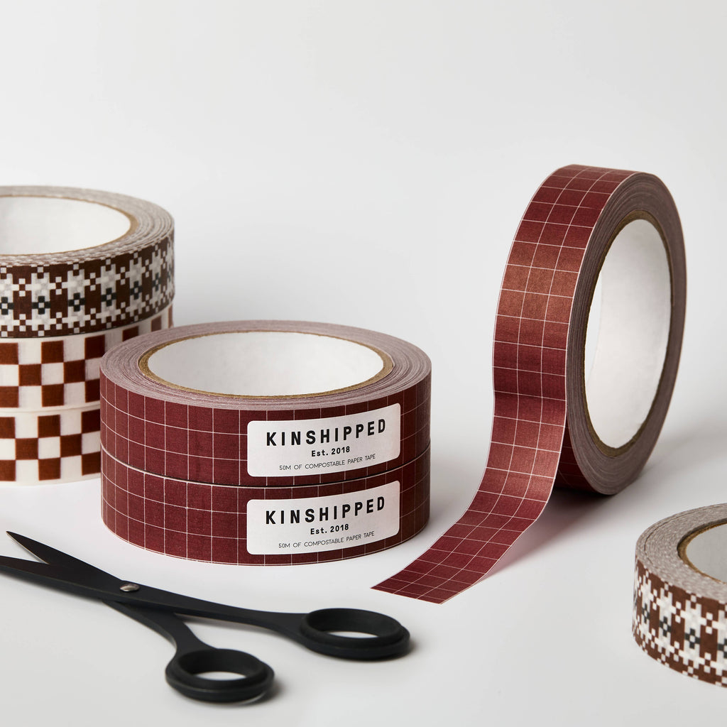 PAPER TAPE - BURGUNDY/RUSSET GRID