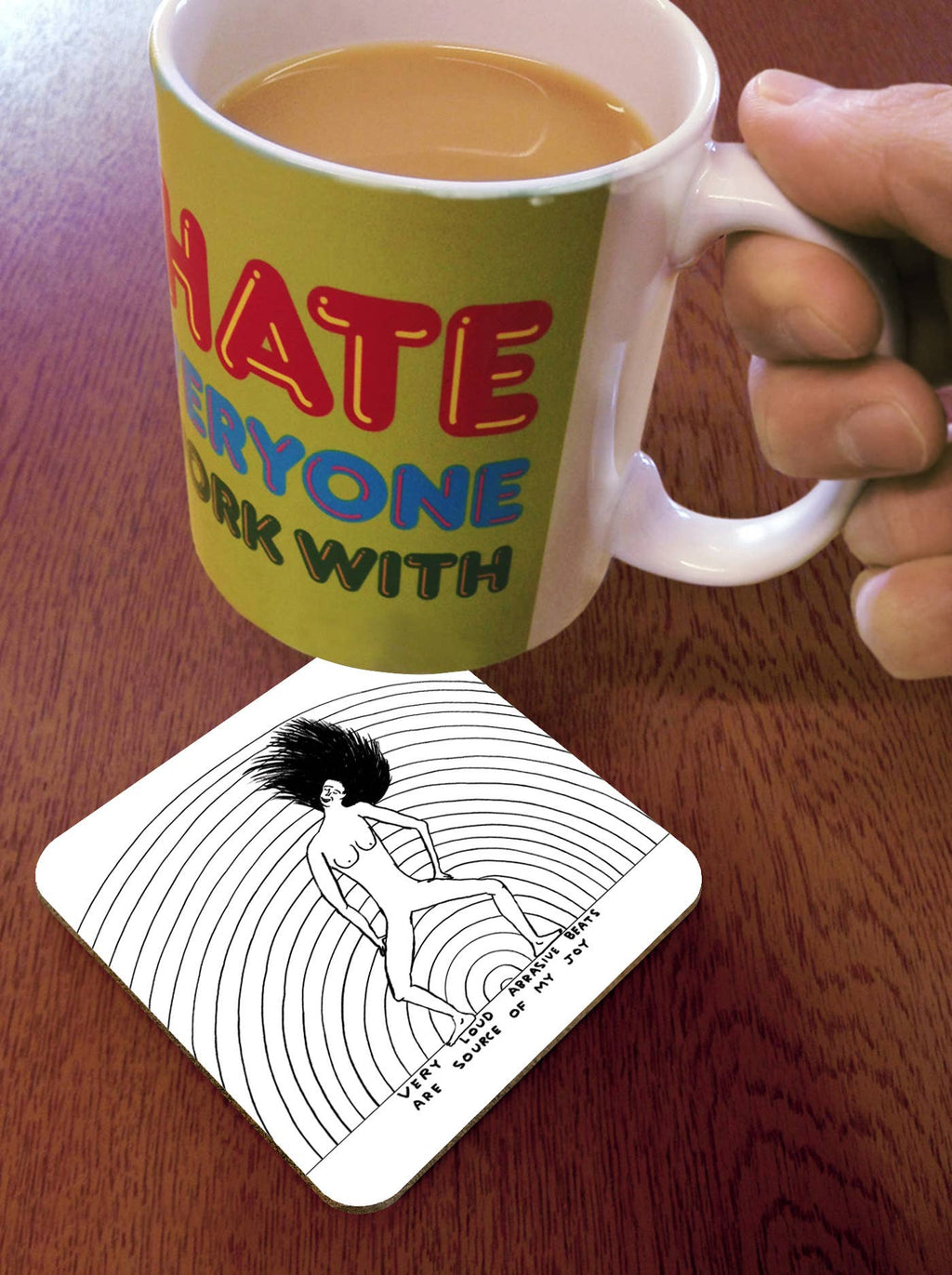 Funny Gift - Loud Abrasive Beats Coaster by David Shrigley
