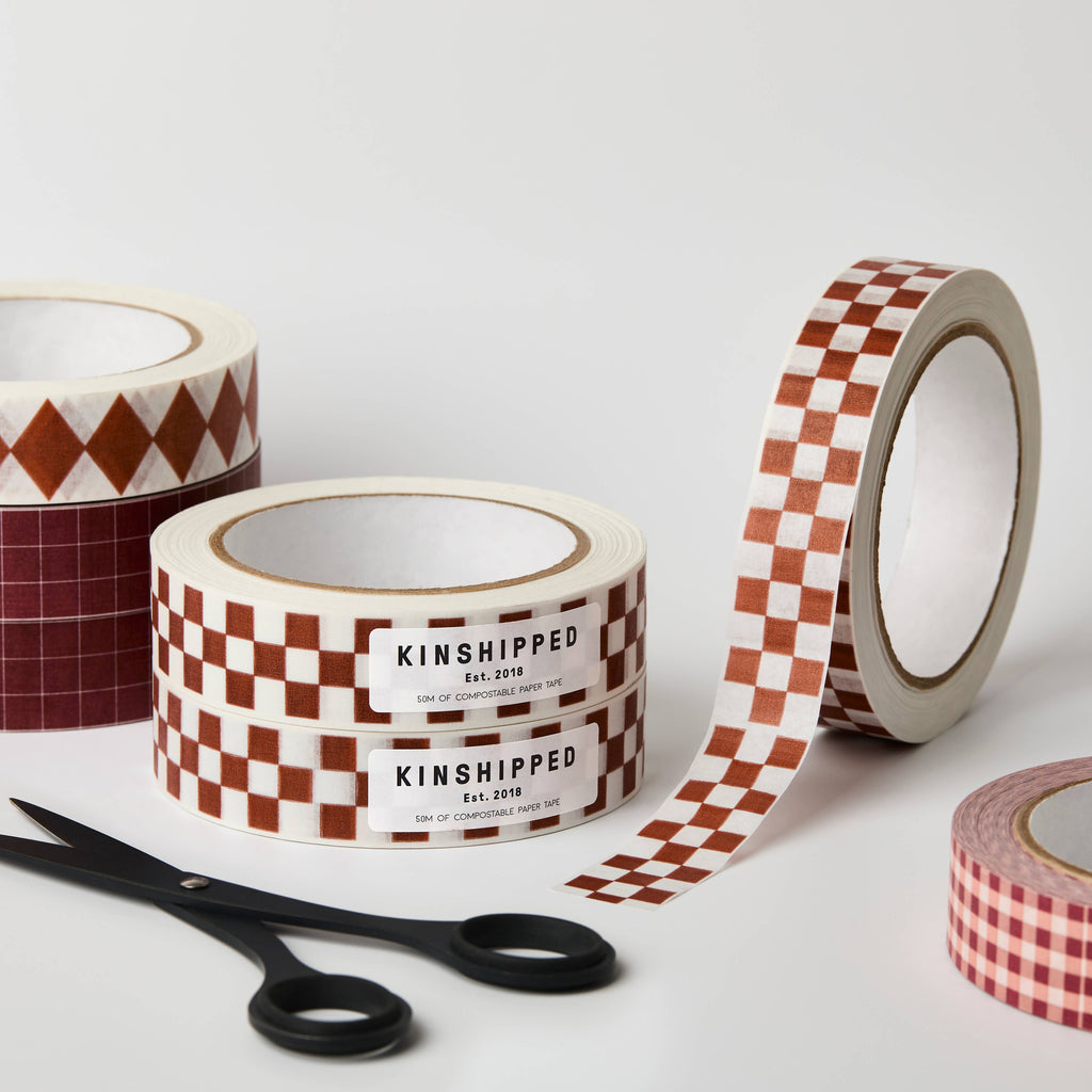 PAPER TAPE - BURGUNDY/RUSSET CHECKERBOARD