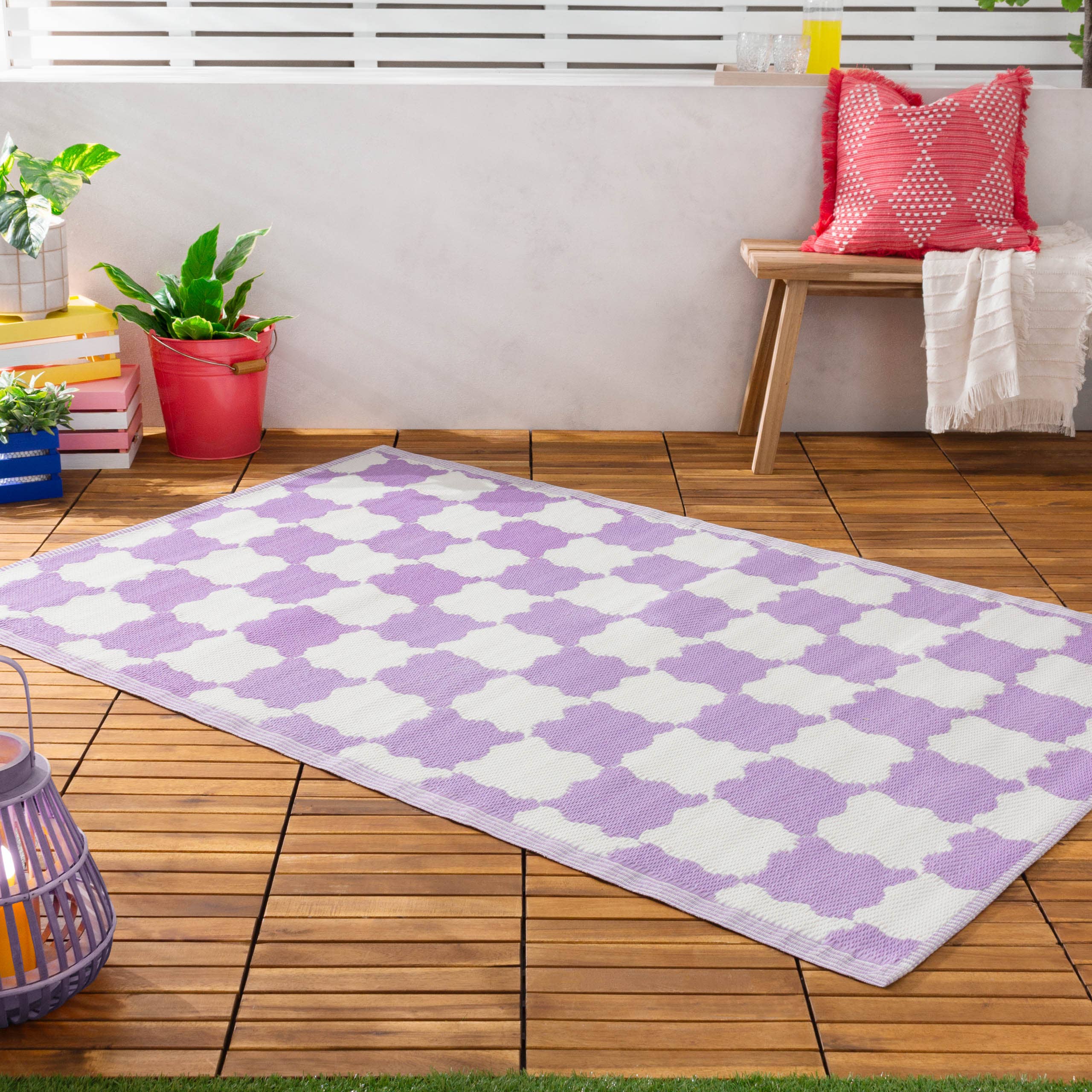Check Indoor/Outdoor 100% Recycled Rug Lilac: Lilac / 120 x 180cm