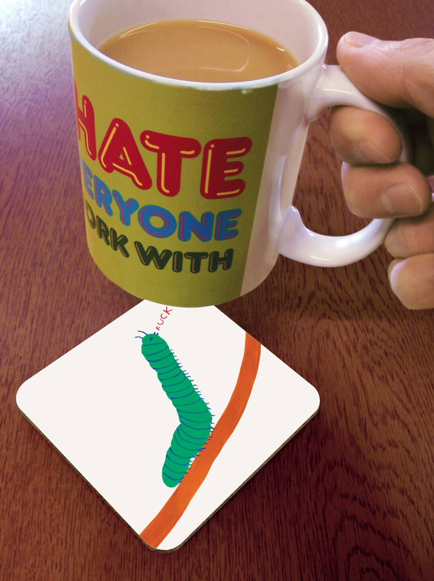 Funny Gift David Shrigley Coaster - Caterpillar Fuck