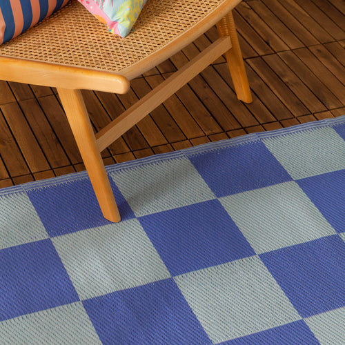 Checkerboard 120x180cm Outdoor 100% Recycled Rug Blue: Blue / 120 x 180cm
