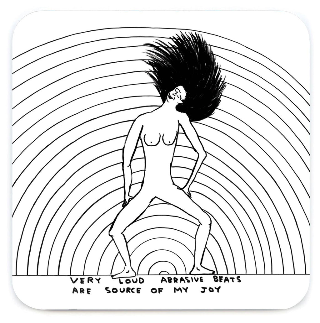 Funny Gift - Loud Abrasive Beats Coaster by David Shrigley