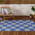 Checkerboard 120x180cm Outdoor 100% Recycled Rug Blue: Blue / 120 x 180cm