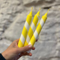 Sunny Yellow & White Helter Skelter Taper Candle