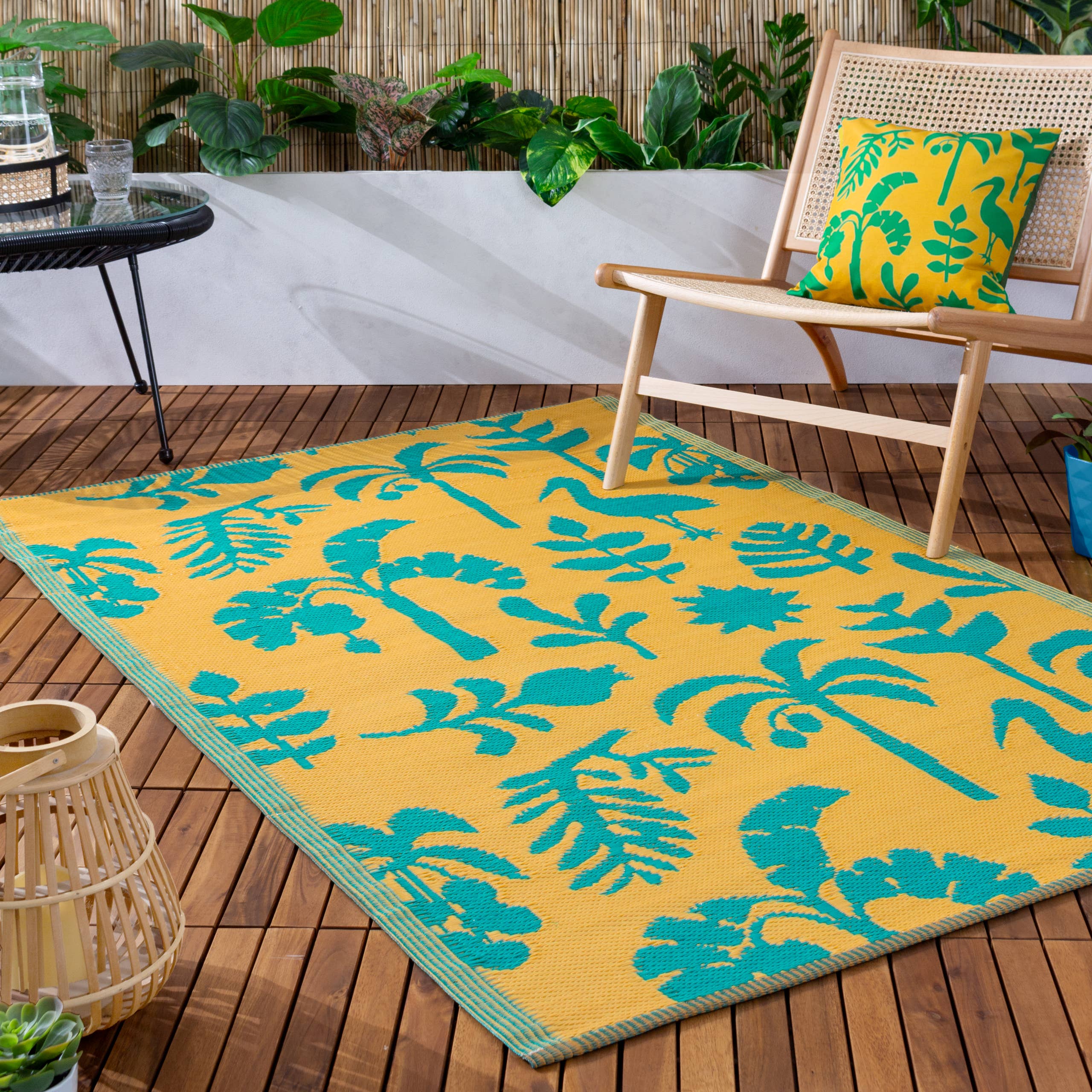 Marula Outdoor/Indoor 100% Recycled Outdoor Rugs Yellow/Teal: Yellow/Teal / 120 x 180cm