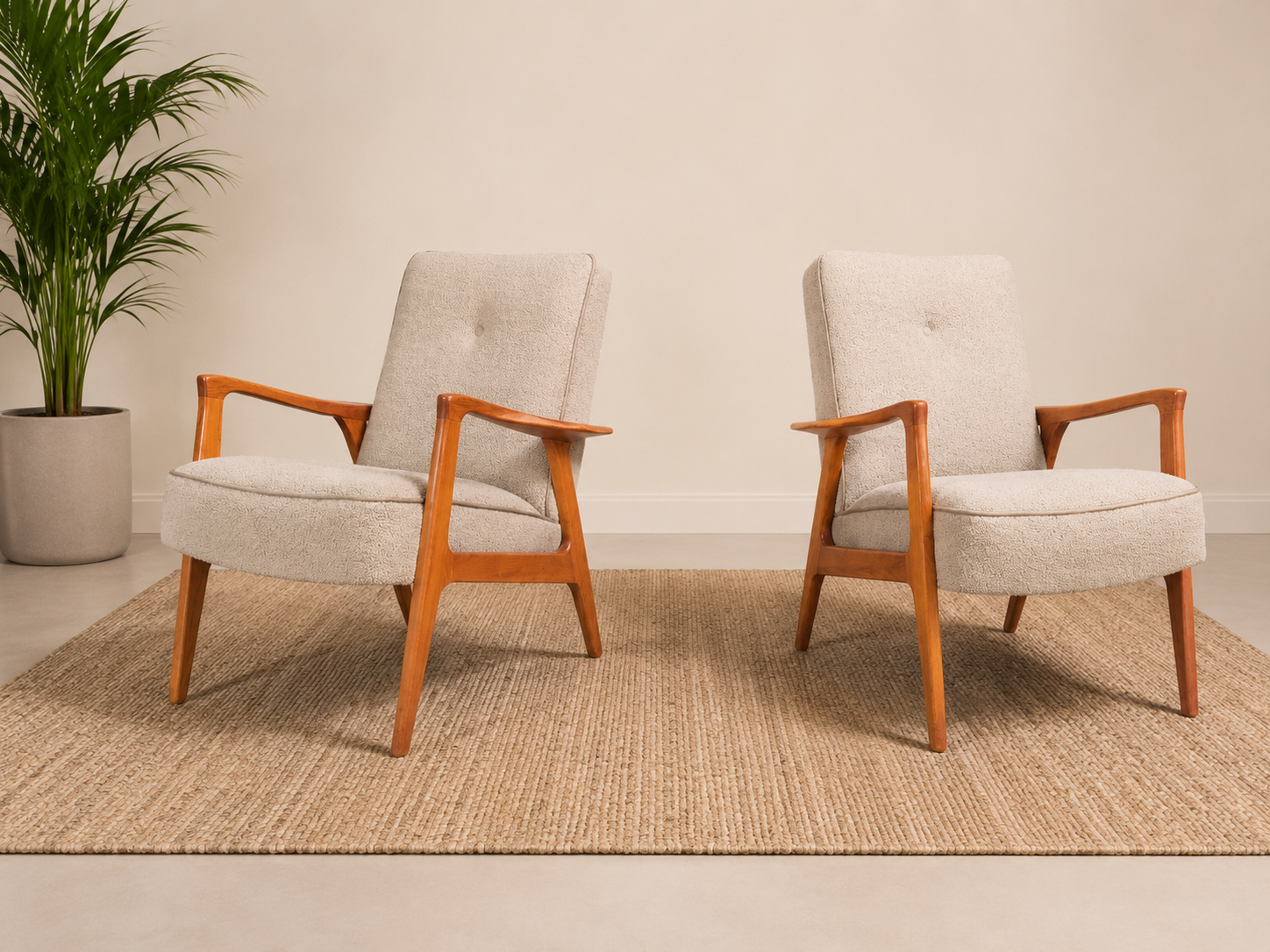 Pair of Vintage Mid Century Lounge Chairs Teak Frames