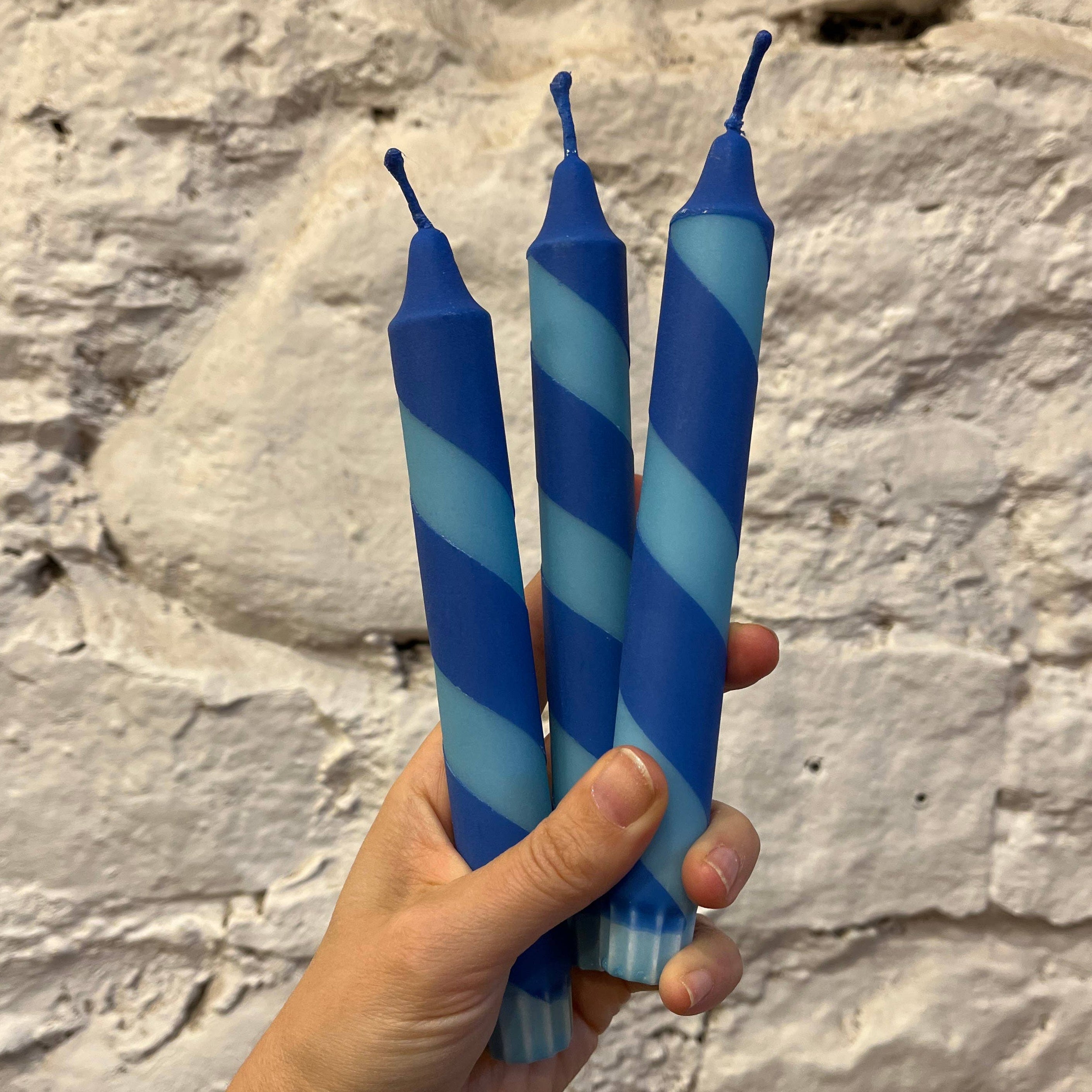 Aqua & Blue Helter Skelter Taper Candle