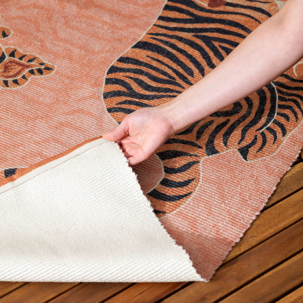 Tibetan Tiger 120x170cm Indoor/Outdoor Washable Rug Coral: Coral