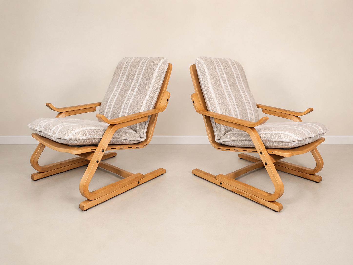 Two Mid Century Lounge Chairs New Upholstery Bentwood Vintage Danish