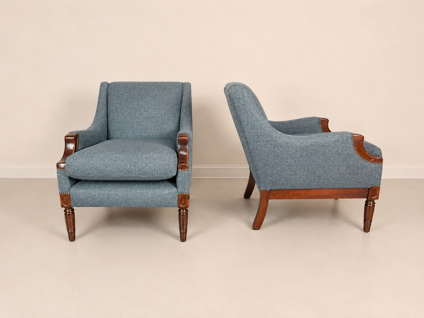 Pair of Vintage regency Style Armchairs 1970s Danish New Upholstery