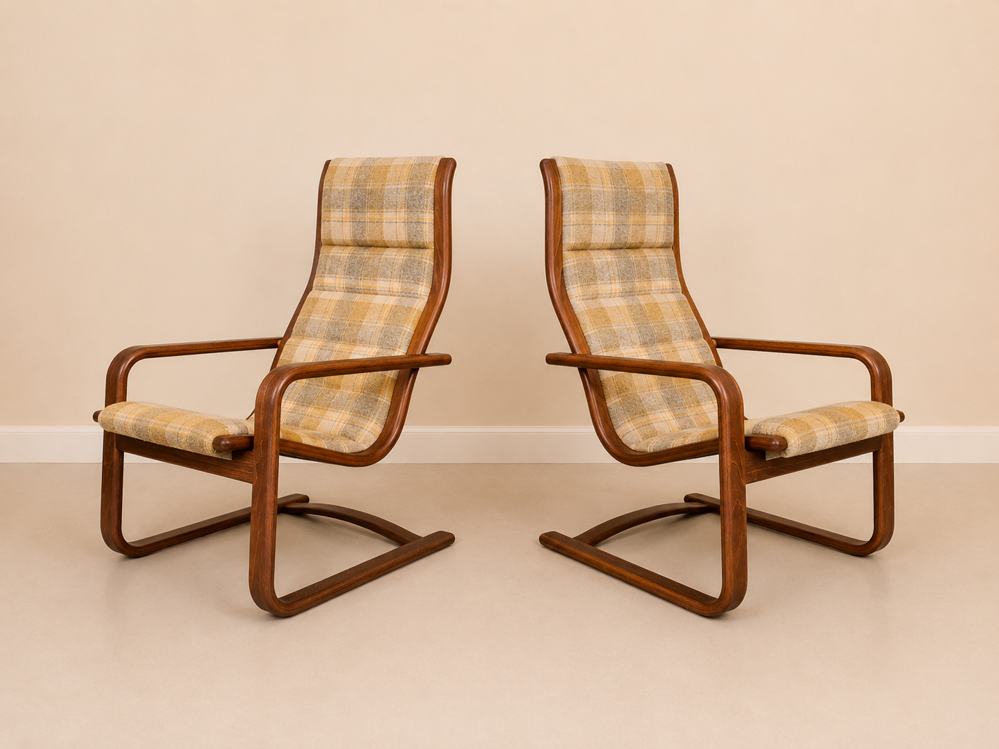 Pair of Mid Century Lounge Chairs New Upholstery 1970s Retro Danish