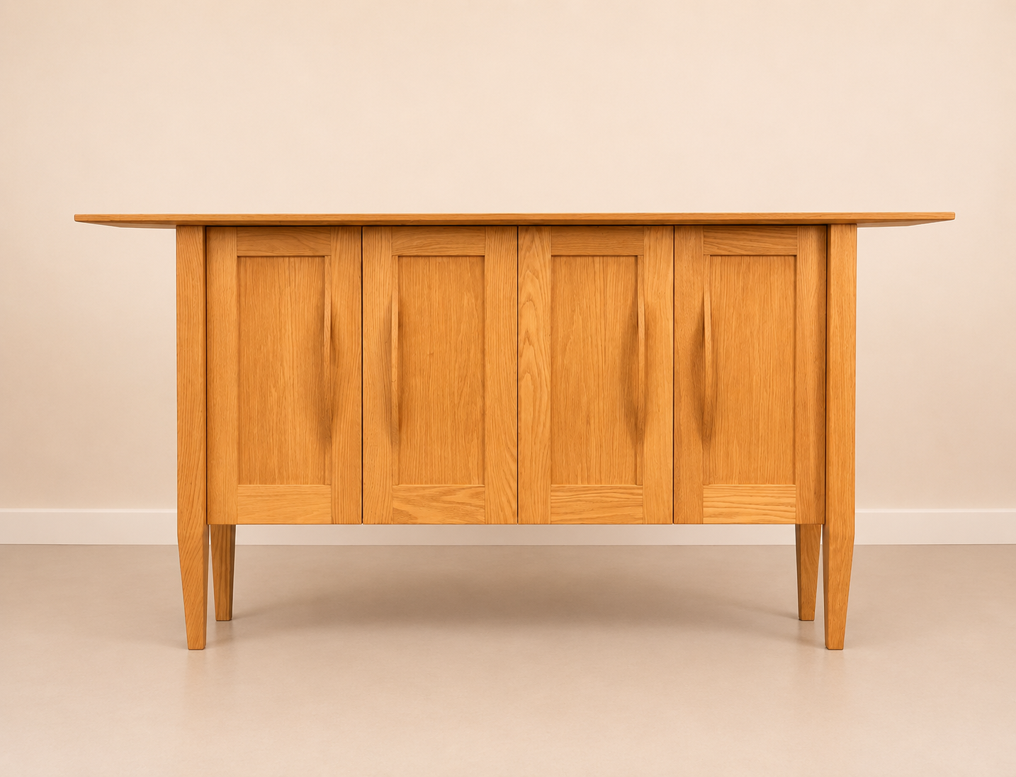 Modern Solid Oak Sideboard Nice Curving Handles Angled Legs