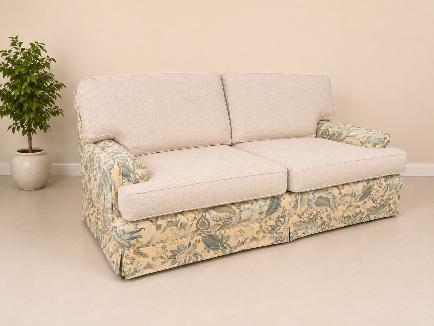 Vintage 1960s Two Seater Settee Sanderson Suva Fabric New Cushions
